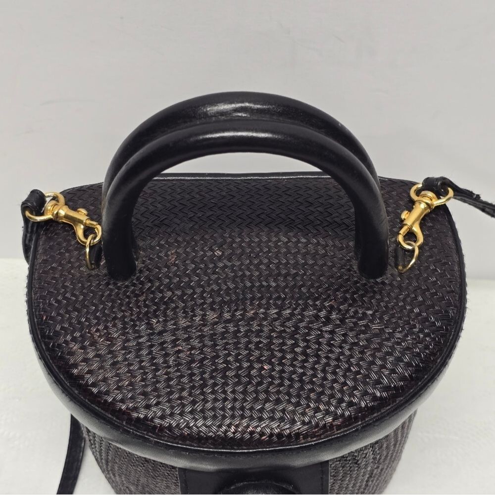 Vintage Earthly Treasures Top Handle Brown Straw Bucket Bag Boho Coastal - Picture 7 of 14